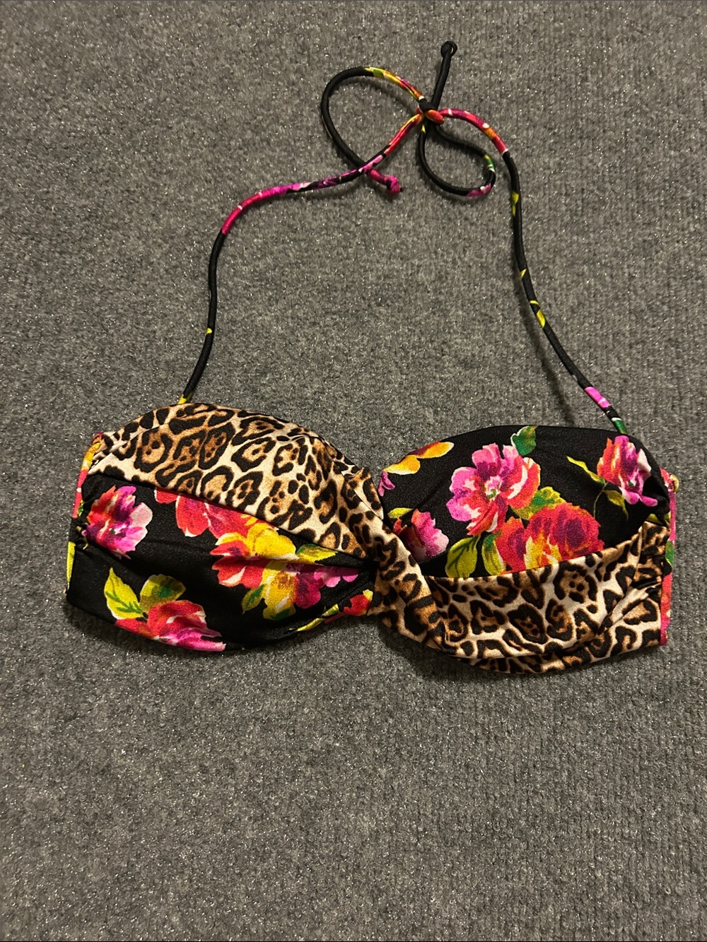 Victoria's Secret Black Floral & Leopard Bandeau Bikini Top